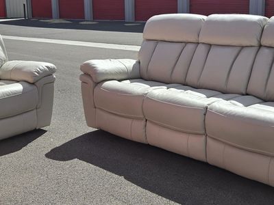 Power recliner leather couch and chair set