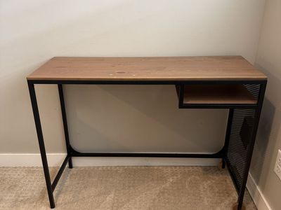 Industrial Style Wood Top Desk with Metal Frame and Shelf