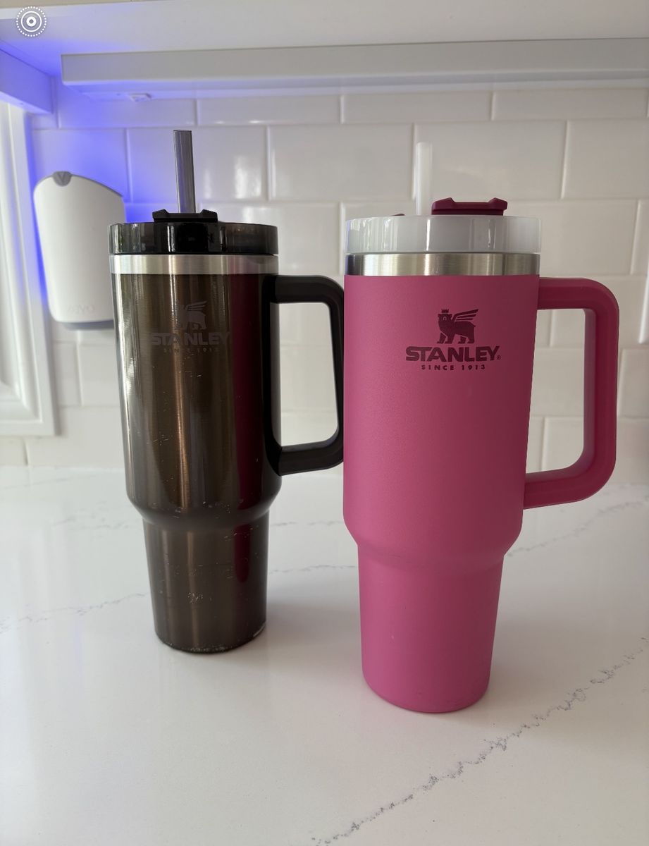 Two Stanley cups, pink copper limited colors