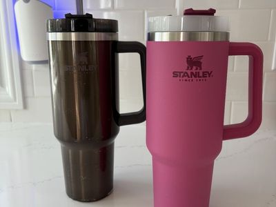 Two Stanley cups, pink copper limited colors