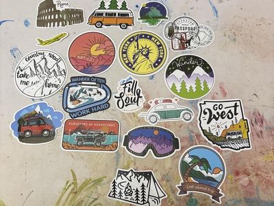 Assorted Travel & Outdoor Adventure Vinyl Stickers - Van, Mountains, Rome Colosseum, New York
