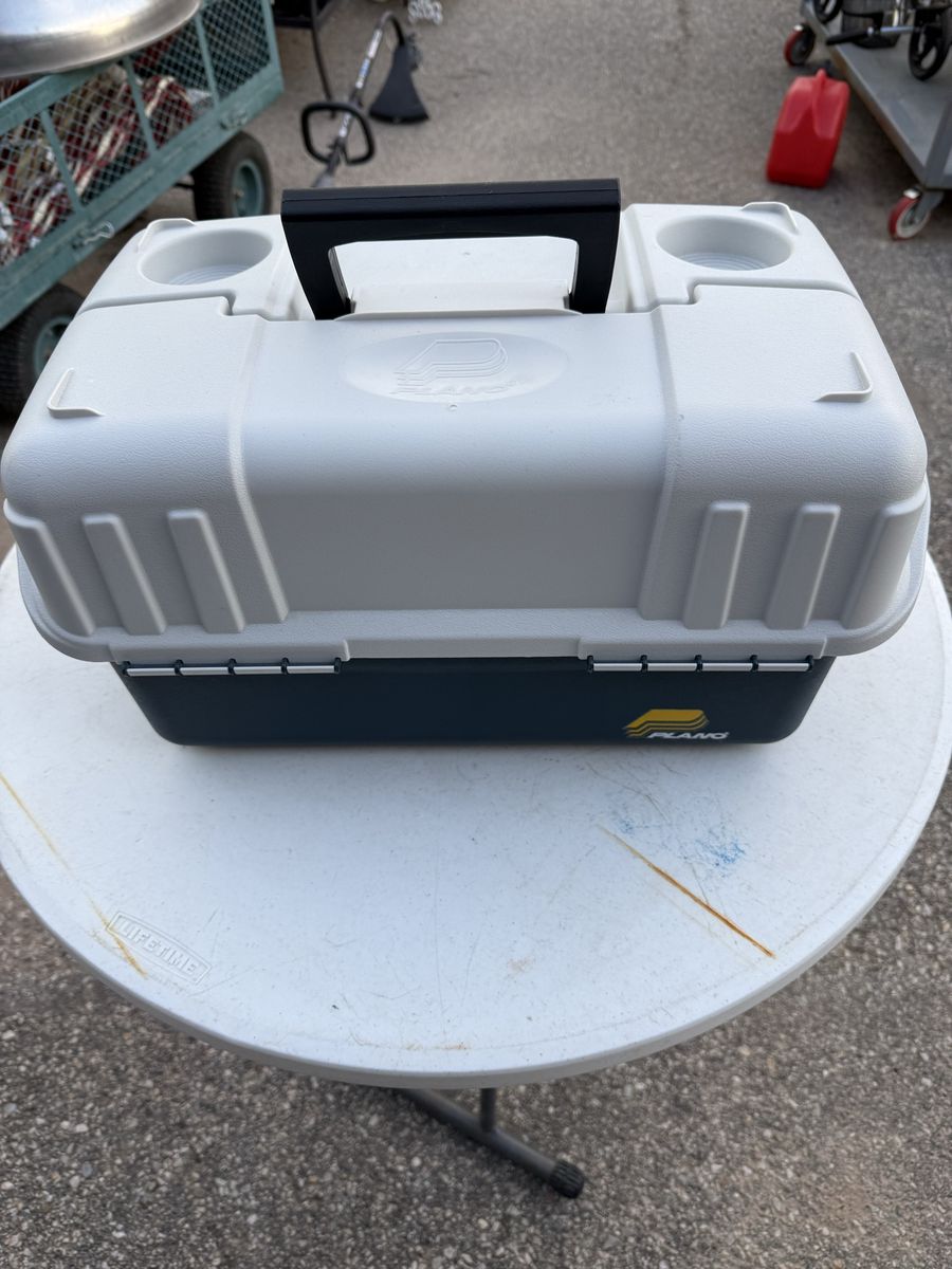 Plano Fishing Tackle Box Storage Organizer with 2 Cup Holders - Gray/Dark Gray