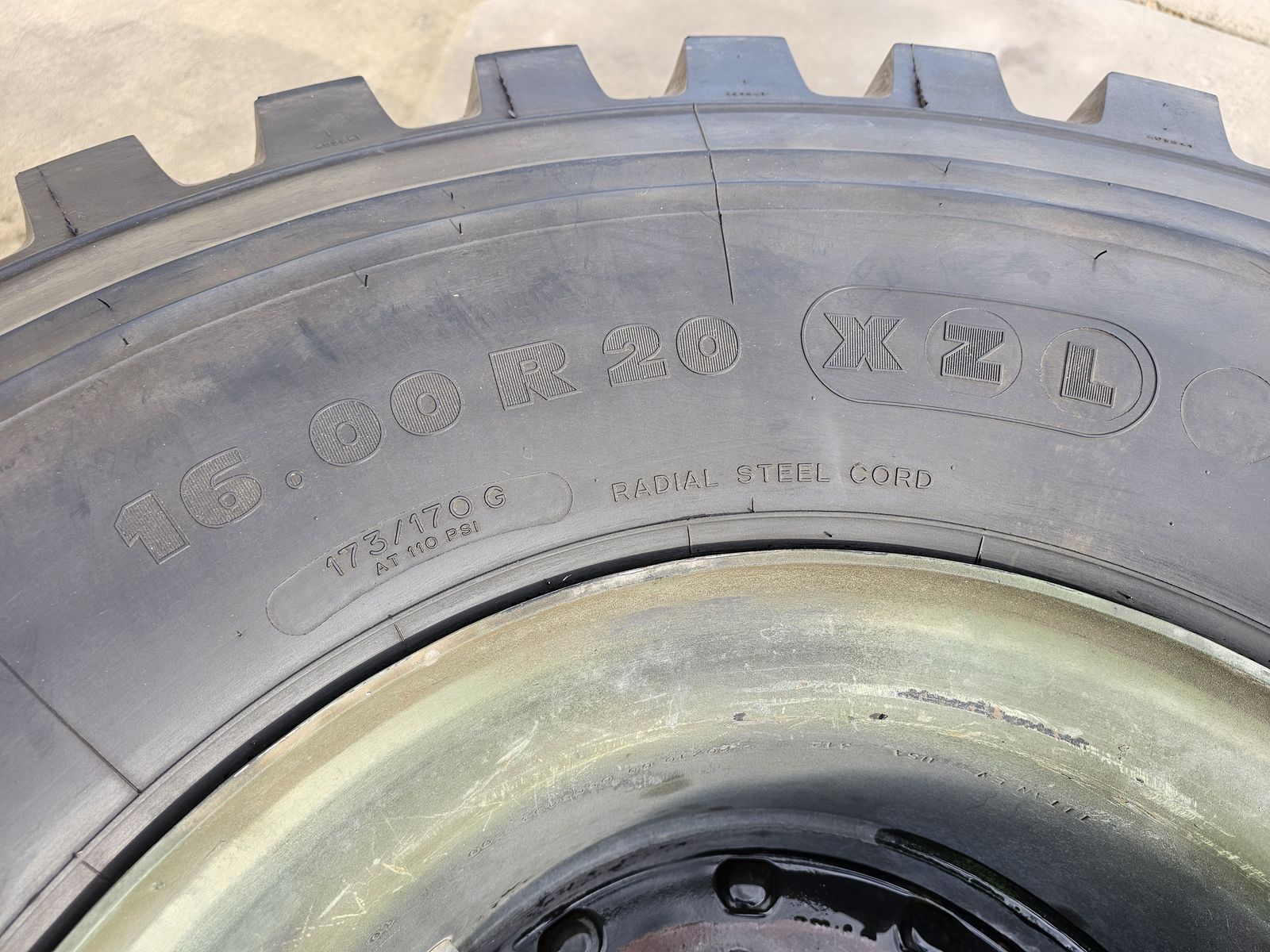 16.00R20 XZL tire only, not mounted on rim