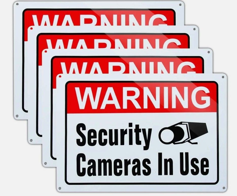 4 Pack Video Surveillance Warning Signs Aluminum Security Camera Signs 10 x 14