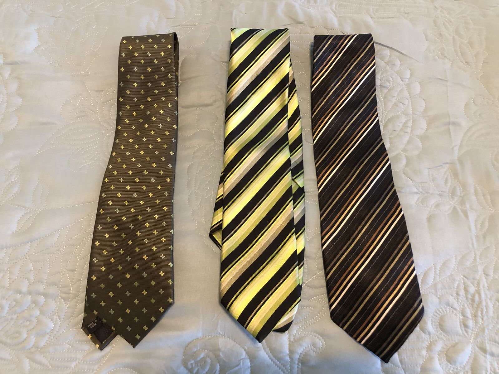 3 Men’s Neckties – Green & Brown Striped and Patterned Ties