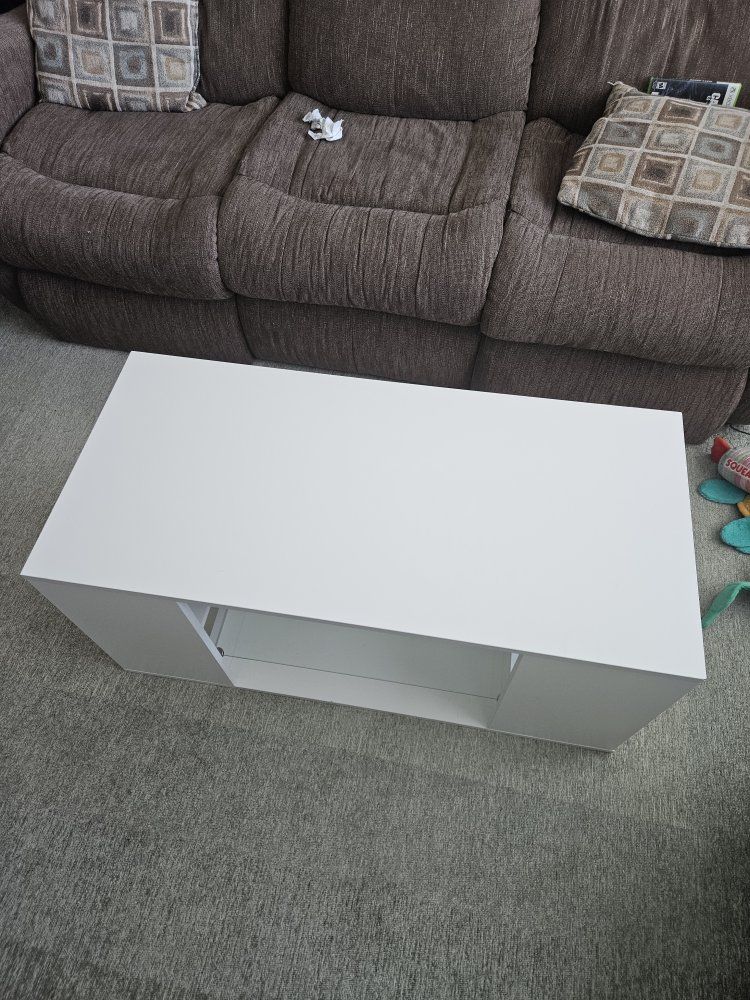 Modern White Coffee Table with Glass Shelf - Sleek Living Room Furniture