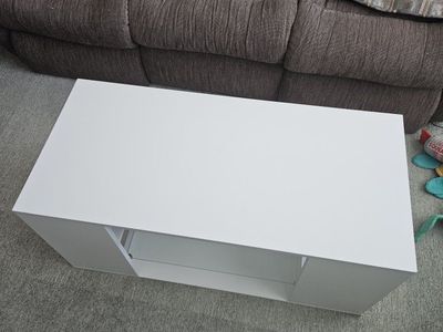 Modern White Coffee Table with Glass Shelf - Sleek Living Room Furniture