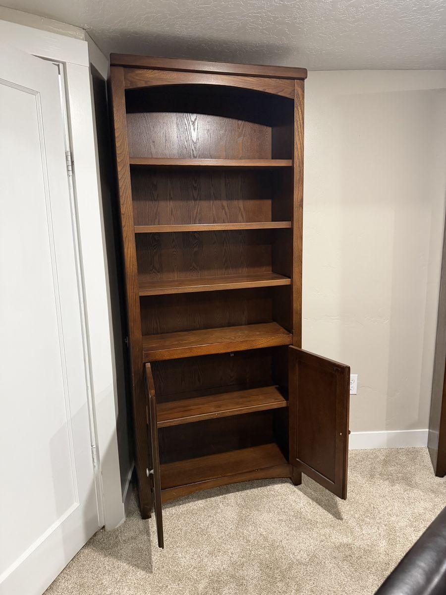 Two Wood Bookshelves with bottom cabinet