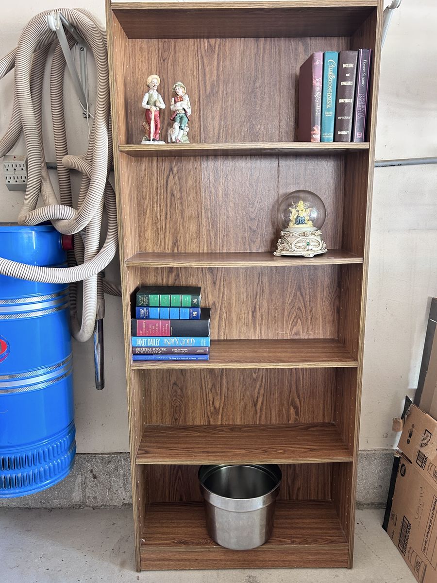 Wood Grain Laminate Bookcase - 5-Shelf Storage Unit, Versatile Home Office Furniture
