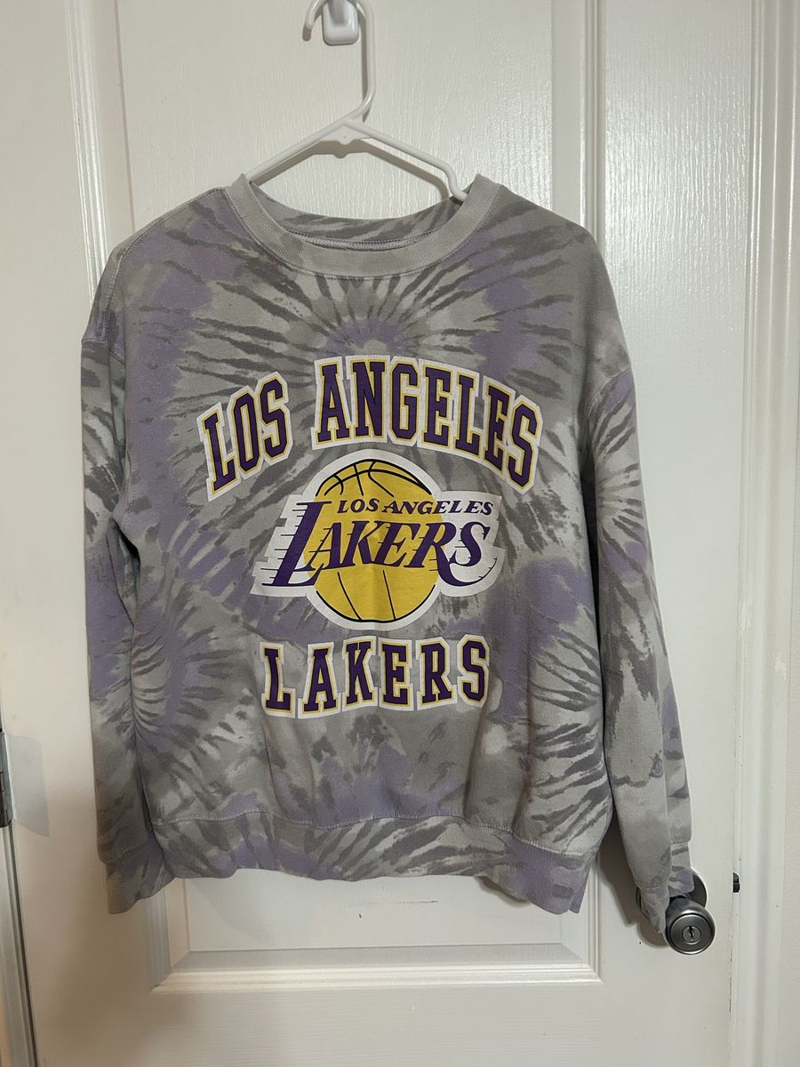 Officially Licensed Los Angeles Lakers Tie-Dye Sweatshirt & Joggers Set - Purple/Gray, Men's Medium