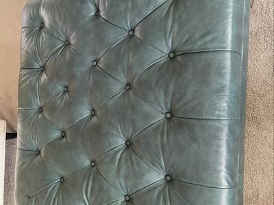 Oversized tufted square leather ottoman in Teal.