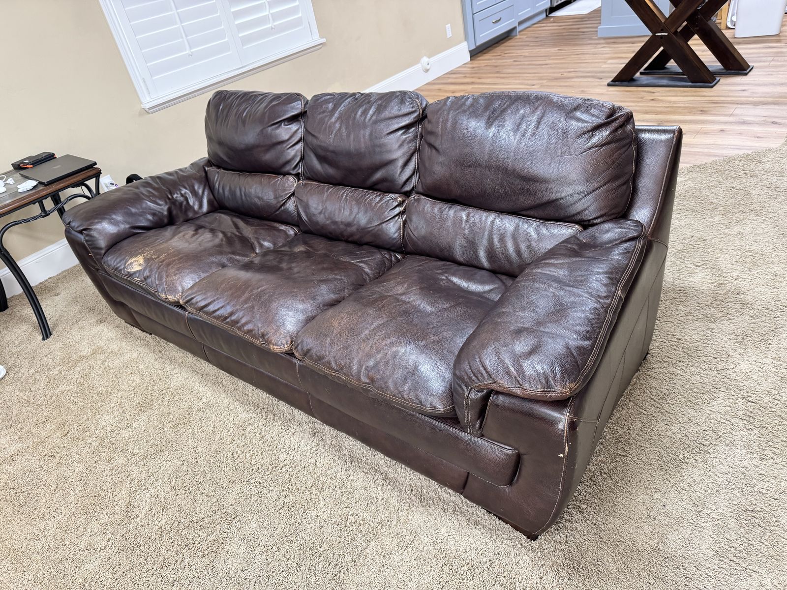Dark Brown Leather Sofa & Loveseat Set - Used, No Pets