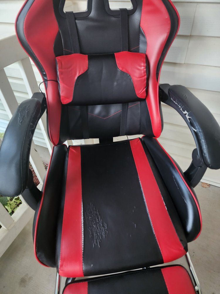 Red and Black Ergonomic Gaming Chair with Footrest and Lumbar Pillow