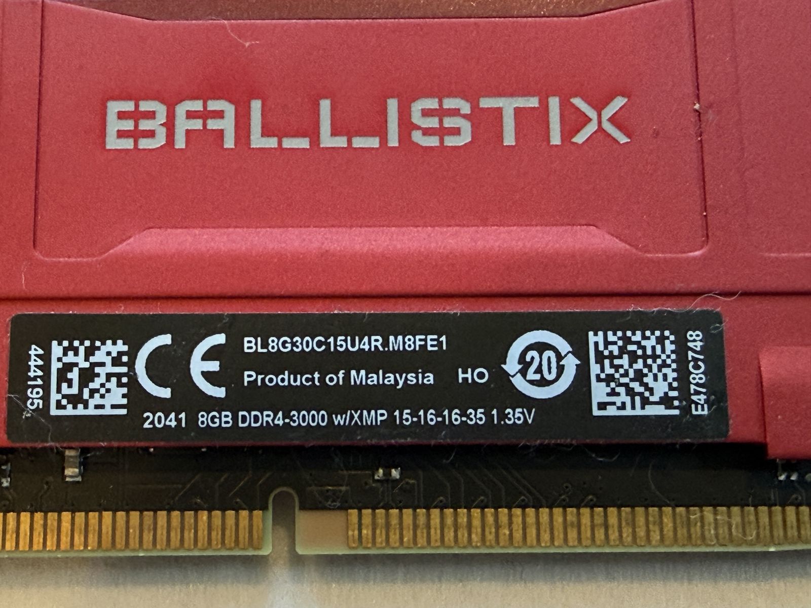 Crucial Ballistix 8GB DDR4-3000 Red Desktop Memory RAM Stick