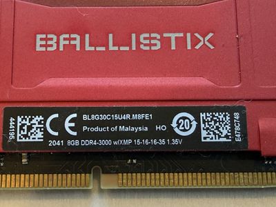Crucial Ballistix 8GB DDR4-3000 Red Desktop Memory RAM Stick