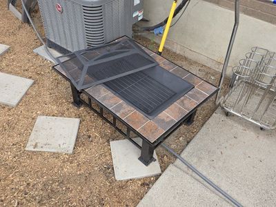 Rectangular Outdoor Fire Pit with Tile Top & Spark Screen