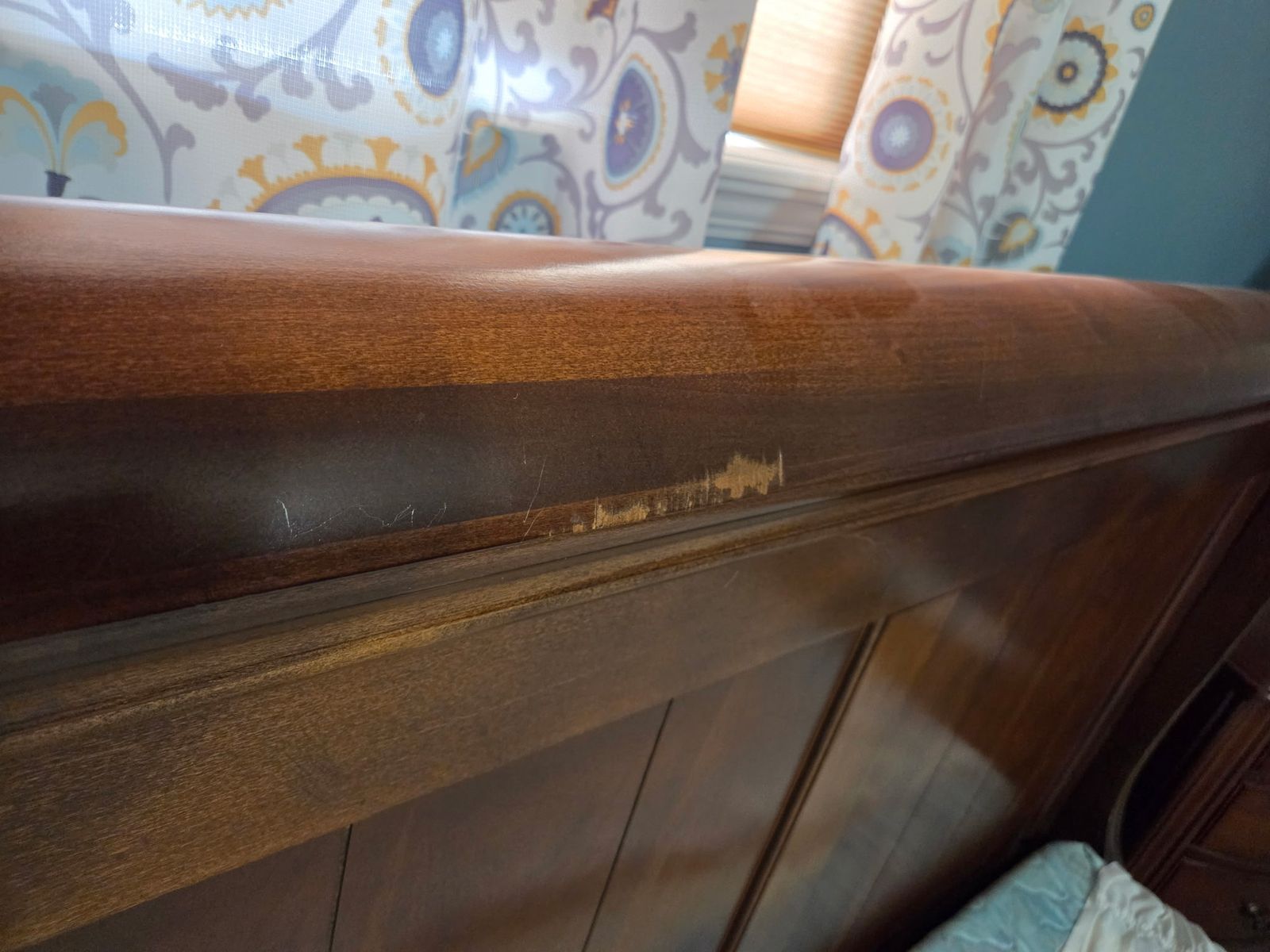Wooden Sleigh Bed Frame with Panel Headboard l, Night stand and armoire.