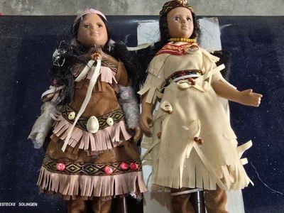 Vintage Porcelain Native American Style Collectible Dolls with Traditional Fringed Outfits - Lot of 6