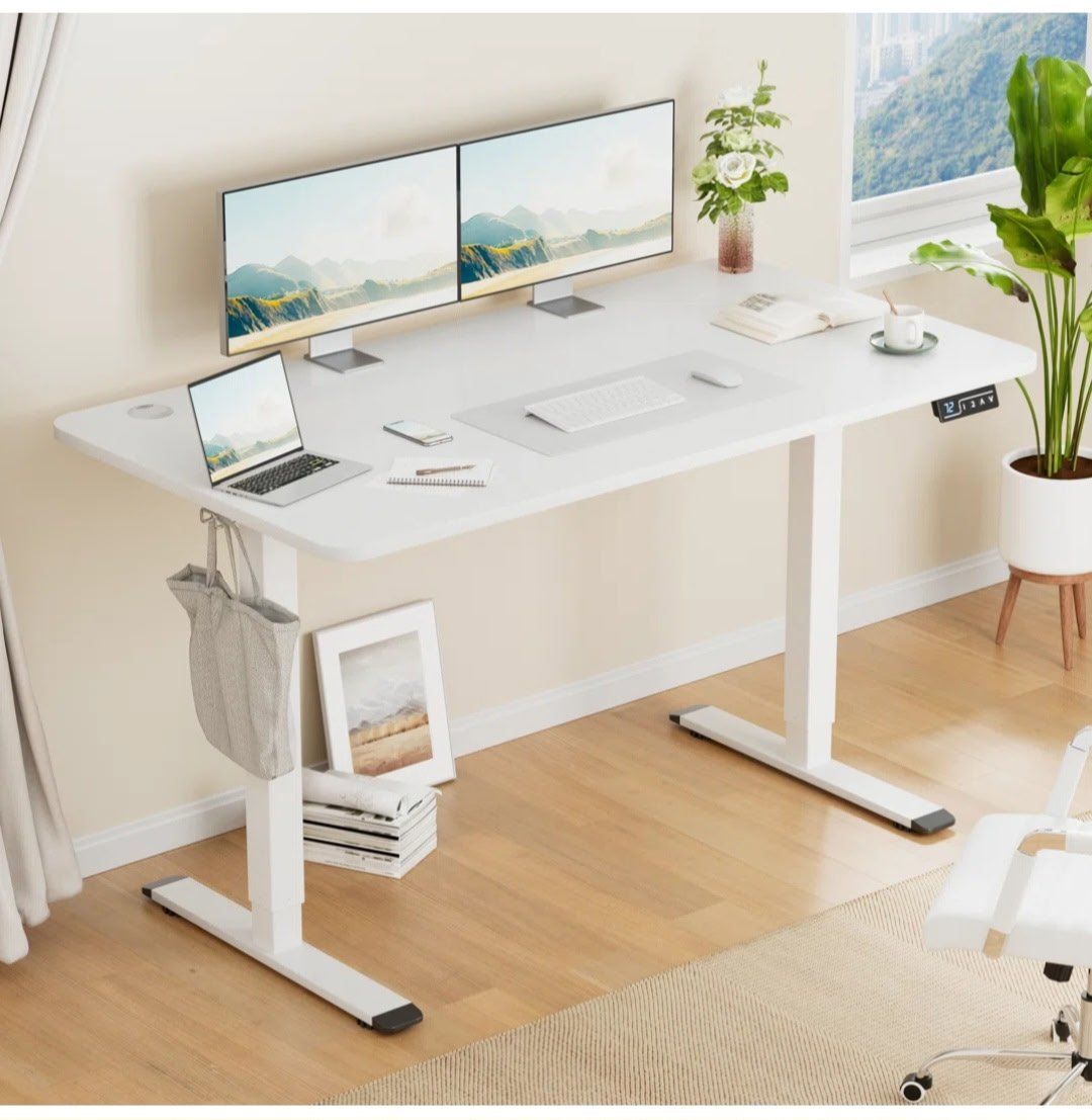 Electric Standing Desk with Industrial-Grade Lift Mechanism, White