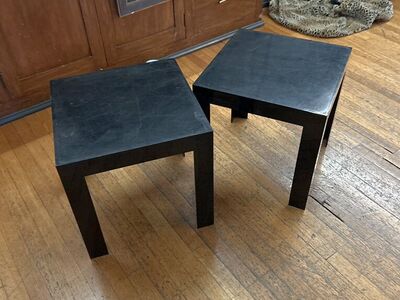 2 Mid Century Molded Plastic Parsons Black Tables
