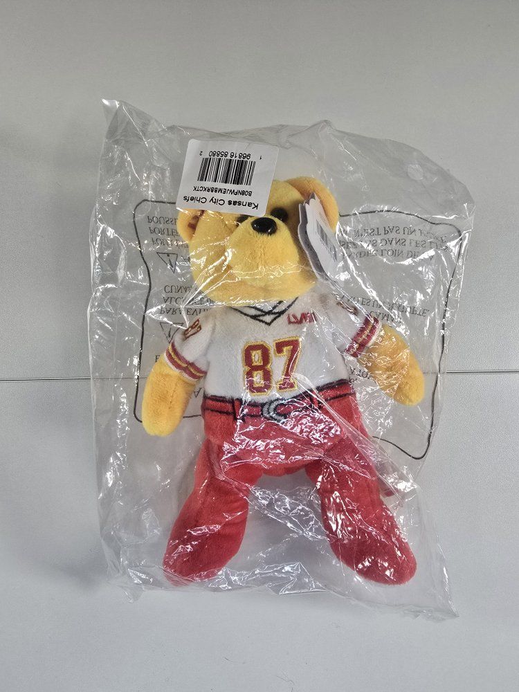 Travis Kelce 3X SB LVIII Champions Team Beans Embroidered Player Bear