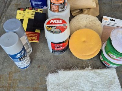 Auto Body Repair & Polishing Supplies Bundle - Bondo, Fiberglass matting, Resin, Pads & Paint