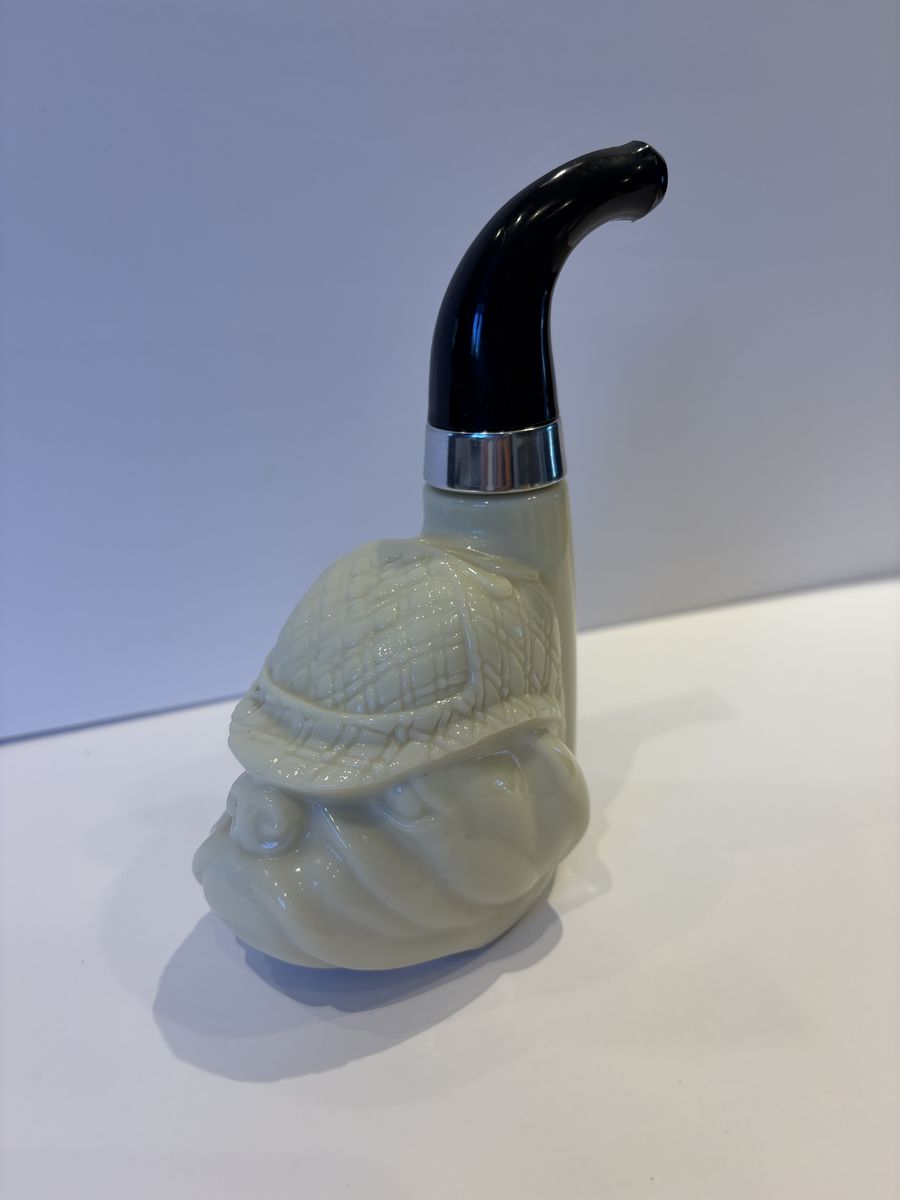 Vintage 1970'S Avon Bulldog Head Pipe - White Milkglass -Decanter Sherlock Holmes Collectible Empty