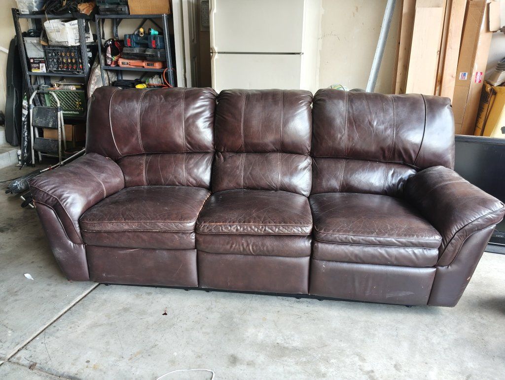 Brown Leather Power Reclining 3-Cushion Sofa