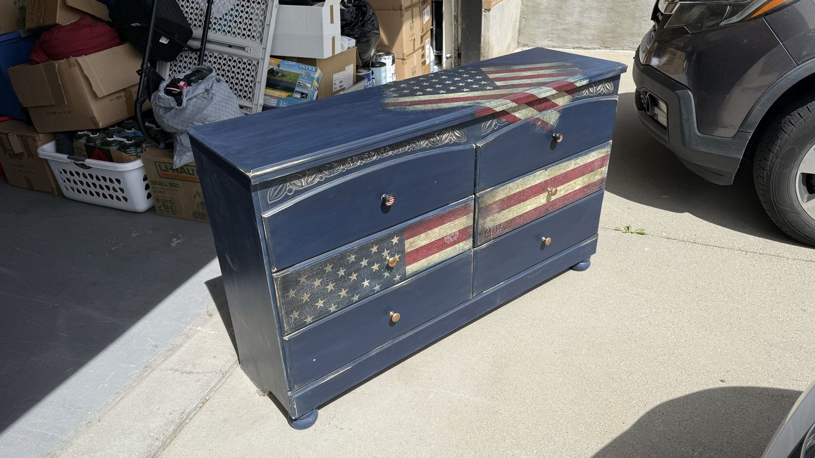 Renewed Custom American Flag Distressed Dresser