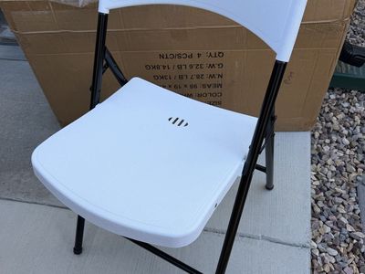 White Plastic Folding Chairs with Black Metal Frame - Set of 4- Brand New