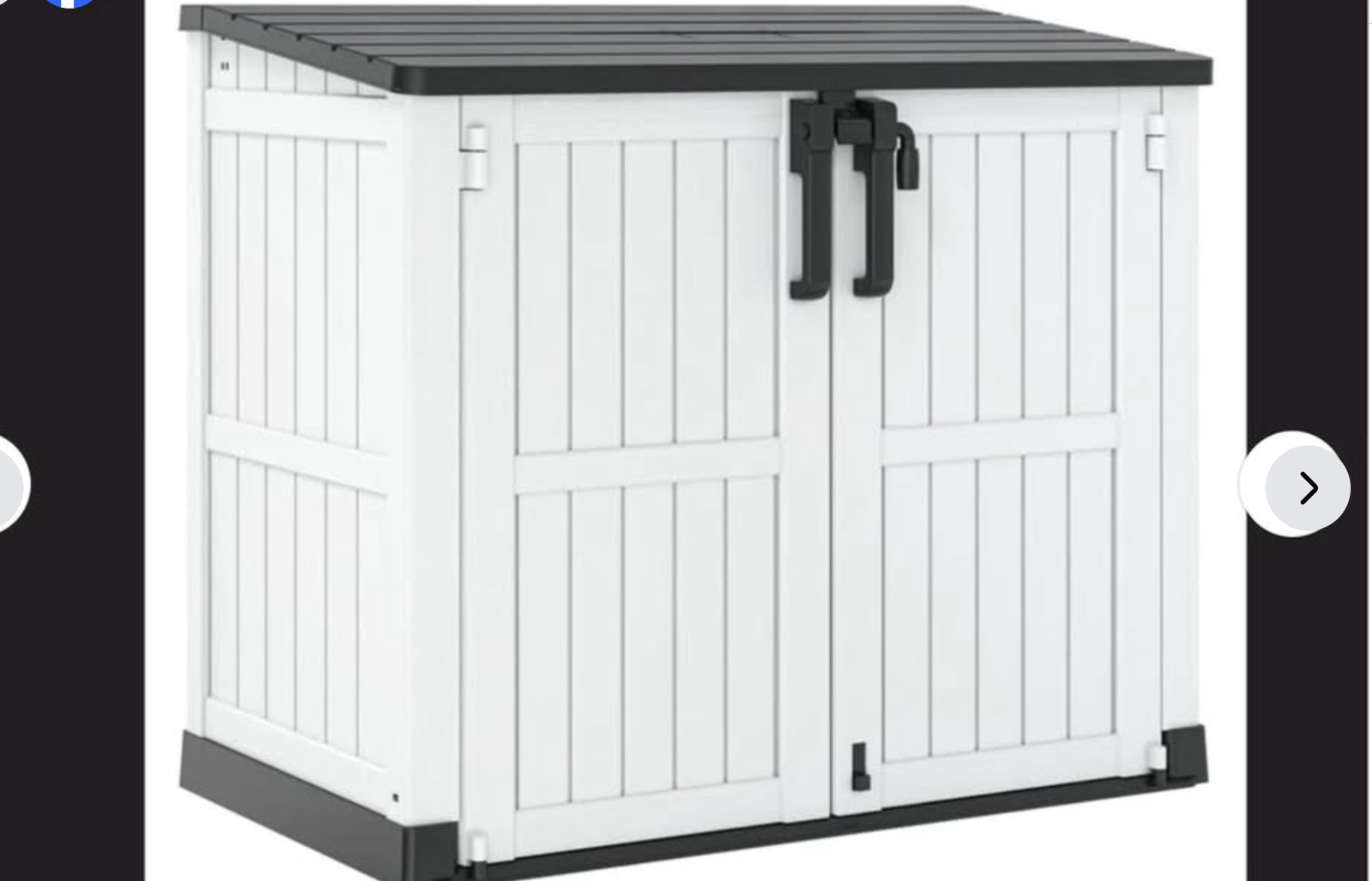 New in Box, ASH GRAY/BLACK. 51''W x29Dx43H Outdoor Resin Horizontal Storage Shed-280 Gallon