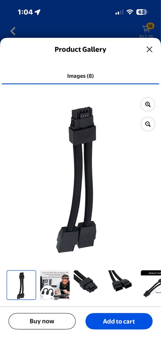 PCIe 8-Pin to Dual 8-Pin (6+2) Power Adapter Cable for Graphics Cards
