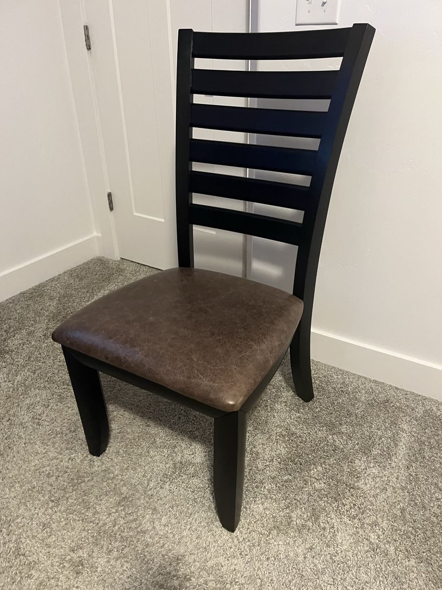  Wood Accent Chair with Brown Faux Leather Padded Seat