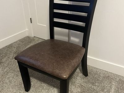 Wood Accent Chair with Brown Faux Leather Padded Seat