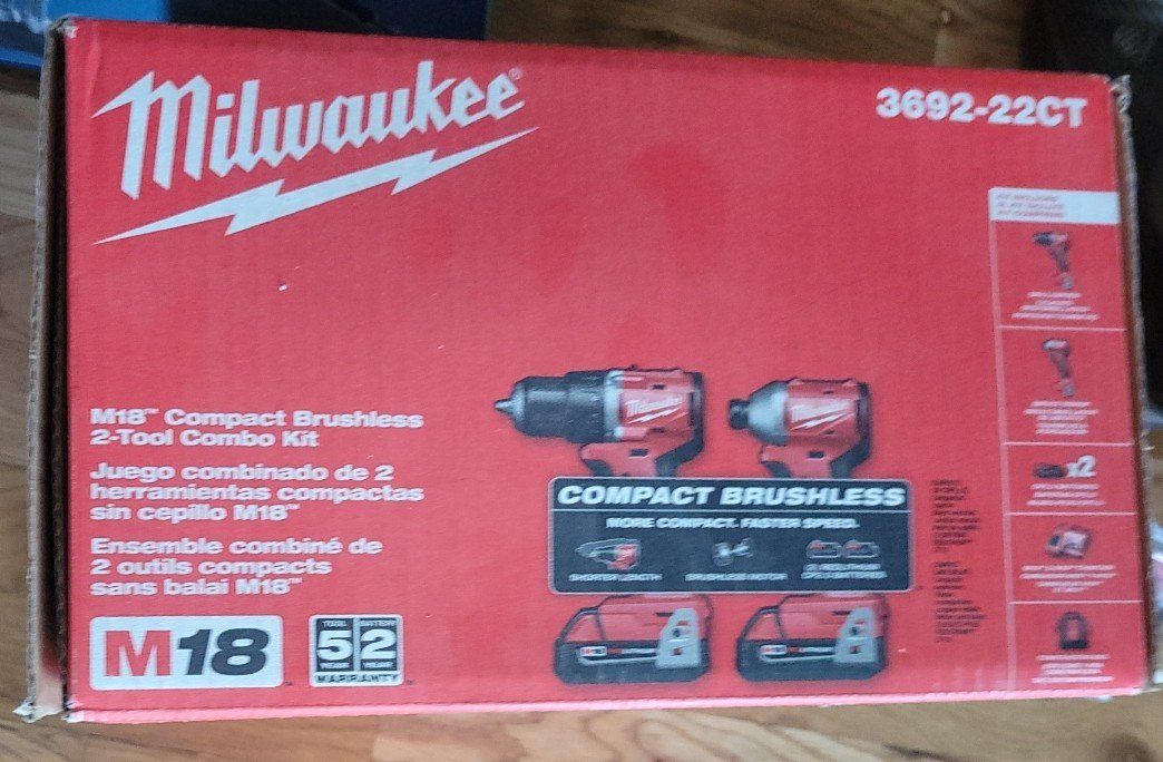 Milwaukee M18 Compact Brushless 2-Tool Combo Kit 3692-22CT w/ Drill, Impact, 2 Batteries & Charger