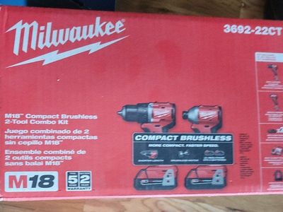 Milwaukee M18 Compact Brushless 2-Tool Combo Kit 3692-22CT w/ Drill, Impact, 2 Batteries & Charger