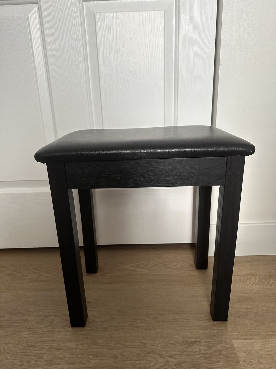 Black Wooden Piano Bench with Storage Compartment and Padded Seat