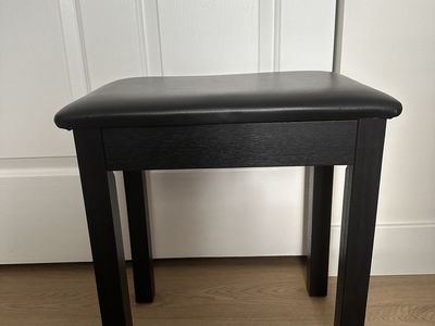 Black Wooden Piano Bench with Storage Compartment and Padded Seat
