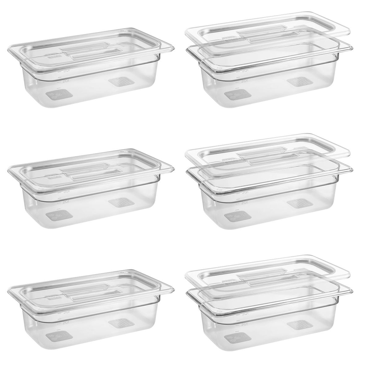 6 Pack 1/3 Size 4'' Deep Clear Food Pans with Lids, Commercial Food Pans Polycarbonate Transparent Food Storage Containers, Stac