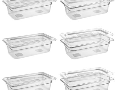 6 Pack 1/3 Size 4'' Deep Clear Food Pans with Lids, Commercial Food Pans Polycarbonate Transparent Food Storage Containers, Stac
