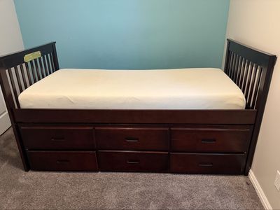 Cherry Finish Captain's Bed w/ Trundle & 3 Drawers - Mattresses Included