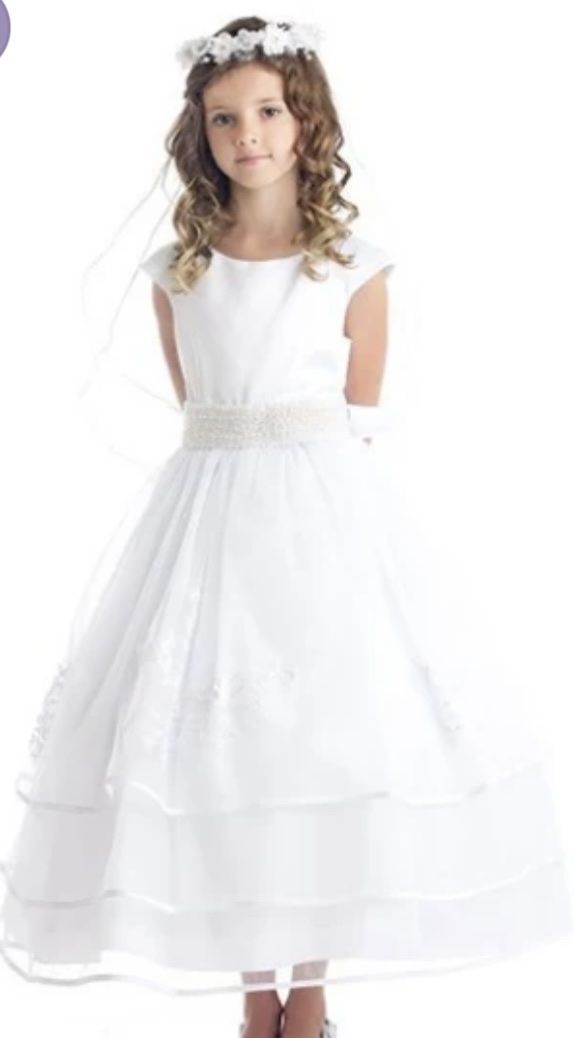 Girls Beautiful White Dress Flower Girl, Baptism, First Holy Communion