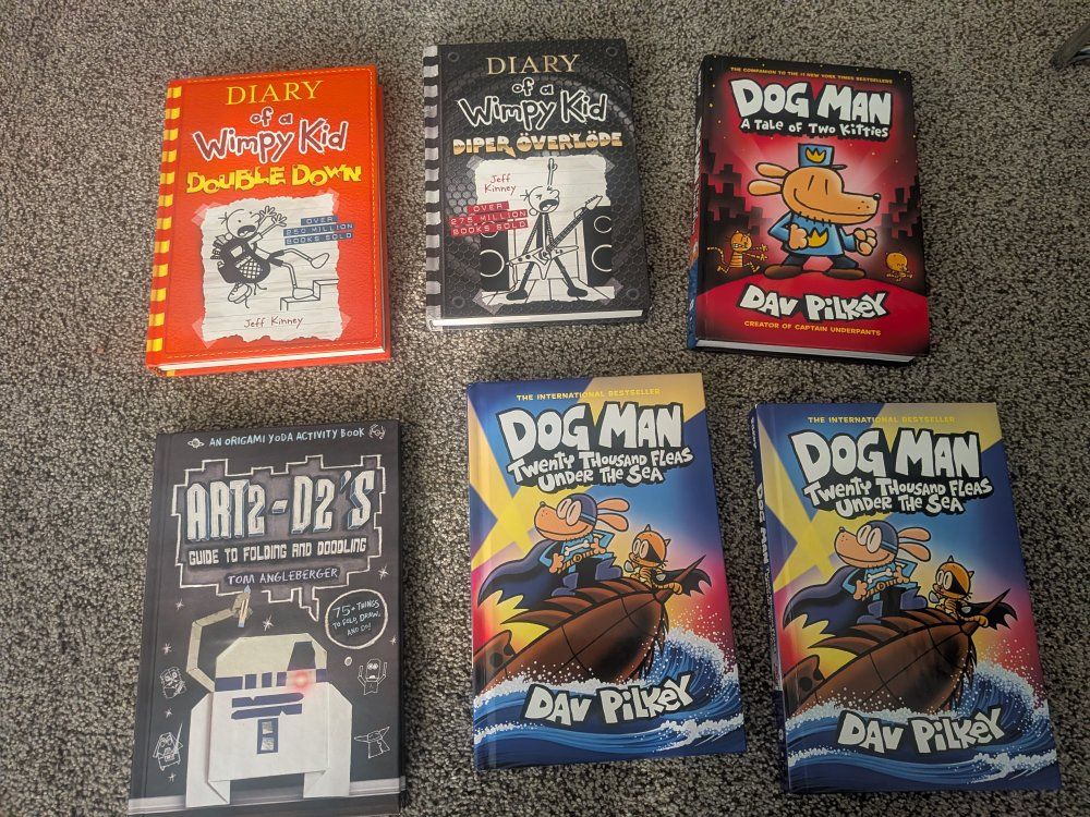 Kids Hardcover Book Lot - Dog Man, Diary of a Wimpy Kid & Origami Yoda (6 Books)