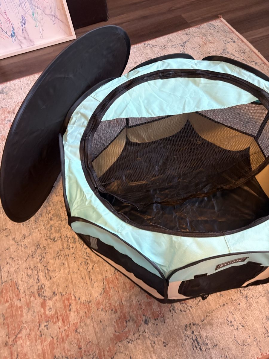 Zenvoy Portable Pop-Up Pet Playpen - Light Blue and Black Mesh