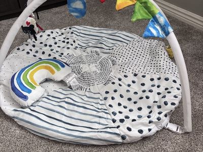 Baby Play Mat Gym with Rainbow Pillow & Hanging Toys - Black/White/Blue/Rainbow