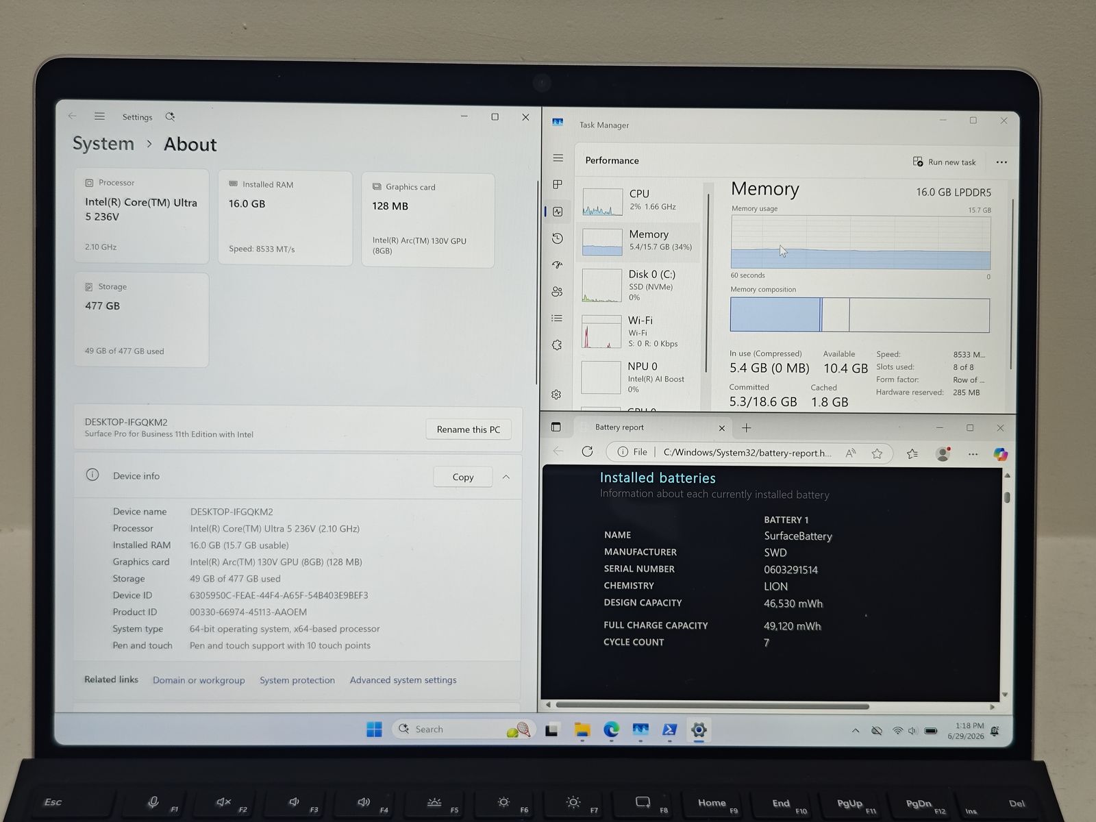 Surface Pro 11 | Intel Ultra 5 236V | 16G+512G/256G | Keyboard | Health > 95%