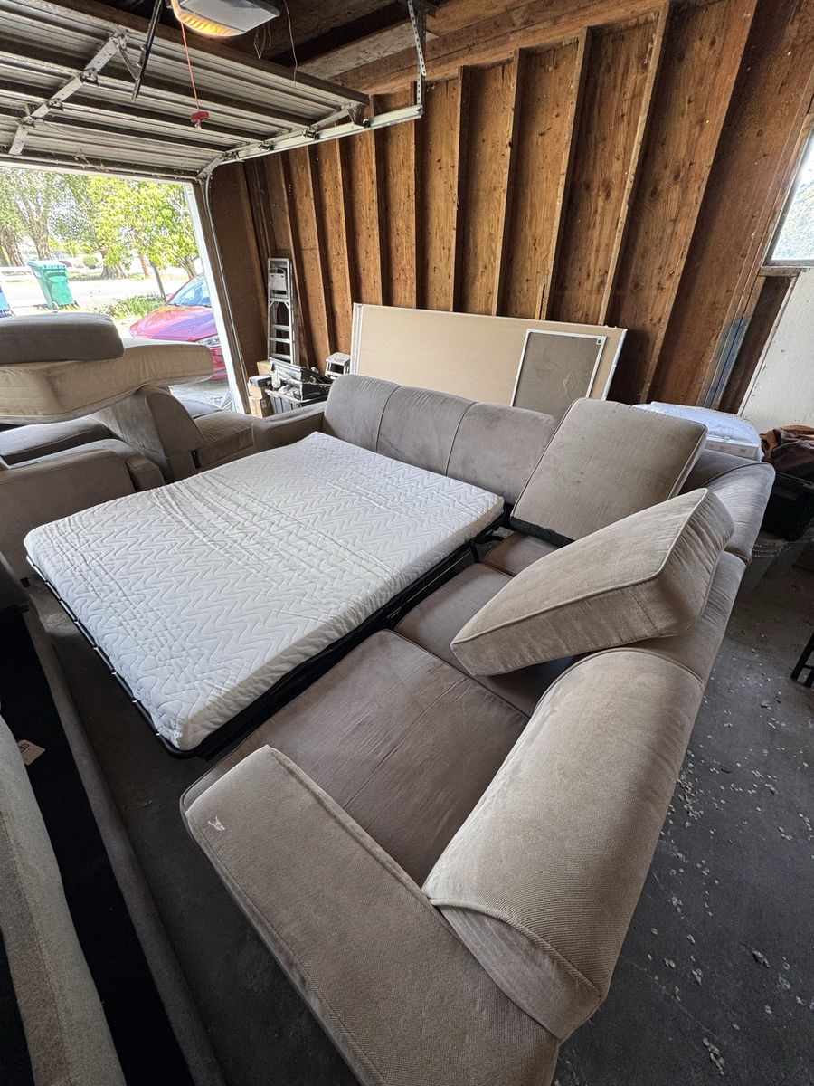 Pull out L-shaped sofa couch + mattress