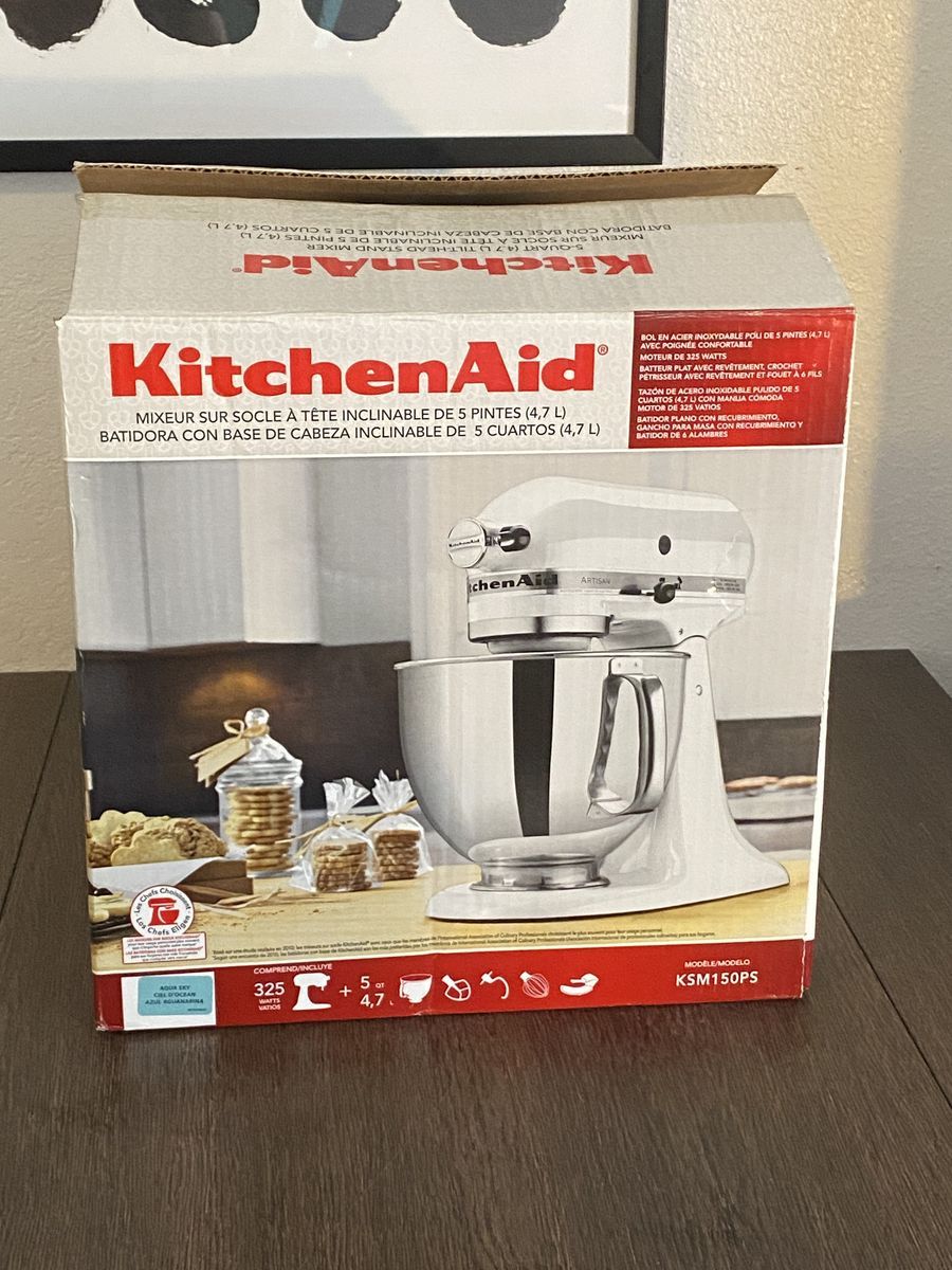 Kitchenaid 5 Qt. Tilt Head Stand Mixer KSM150PS in beautiful rare Ocean Sky color, Unused in open box.