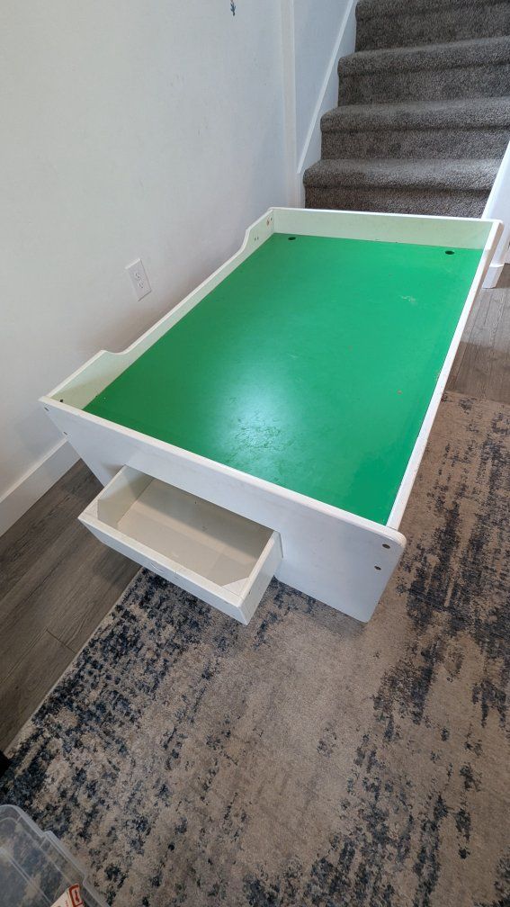 Kids Wooden Play Table with Green Reversible Top and Storage Drawer