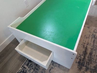 Kids Wooden Play Table with Green Reversible Top and Storage Drawer